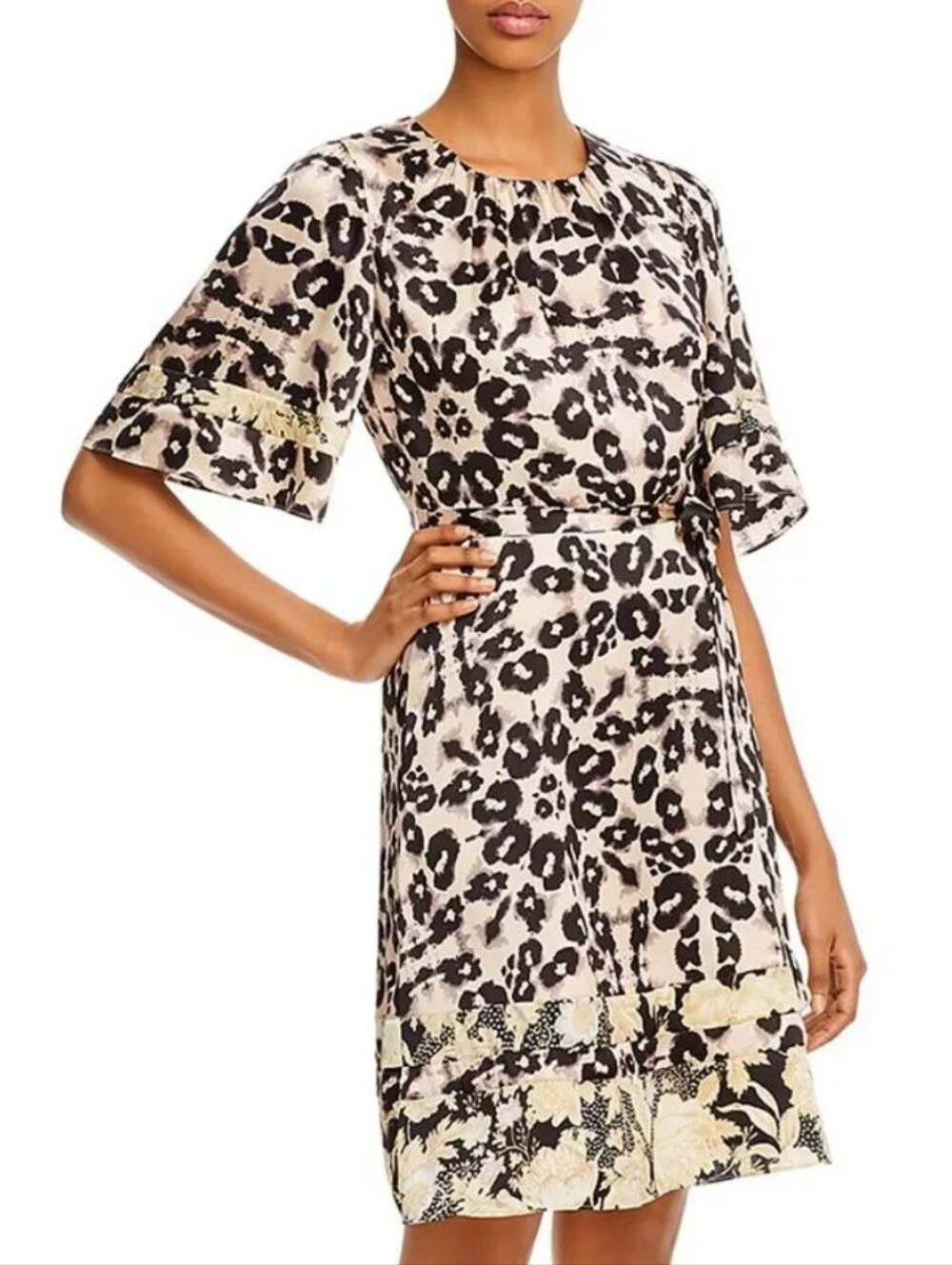 NWT! 100% Silk Rebecca Taylor Cheetah Animal Print Kaleidoscope in Camel Combo
